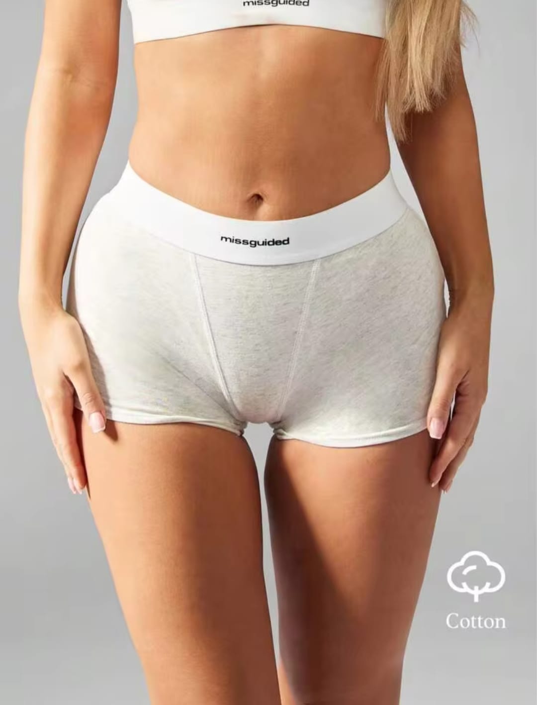 Missguided Women's Light Grey Marl Branded Band Boxer Shorts / Boybriefs